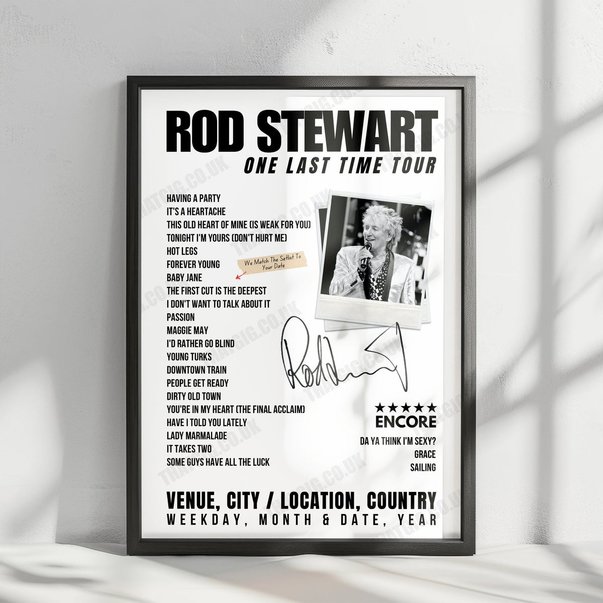 Rod Stewart Setlist Poster - The Colosseum at Caesars Palace, Las Vegas, NV, USA - July 26th, 2024
