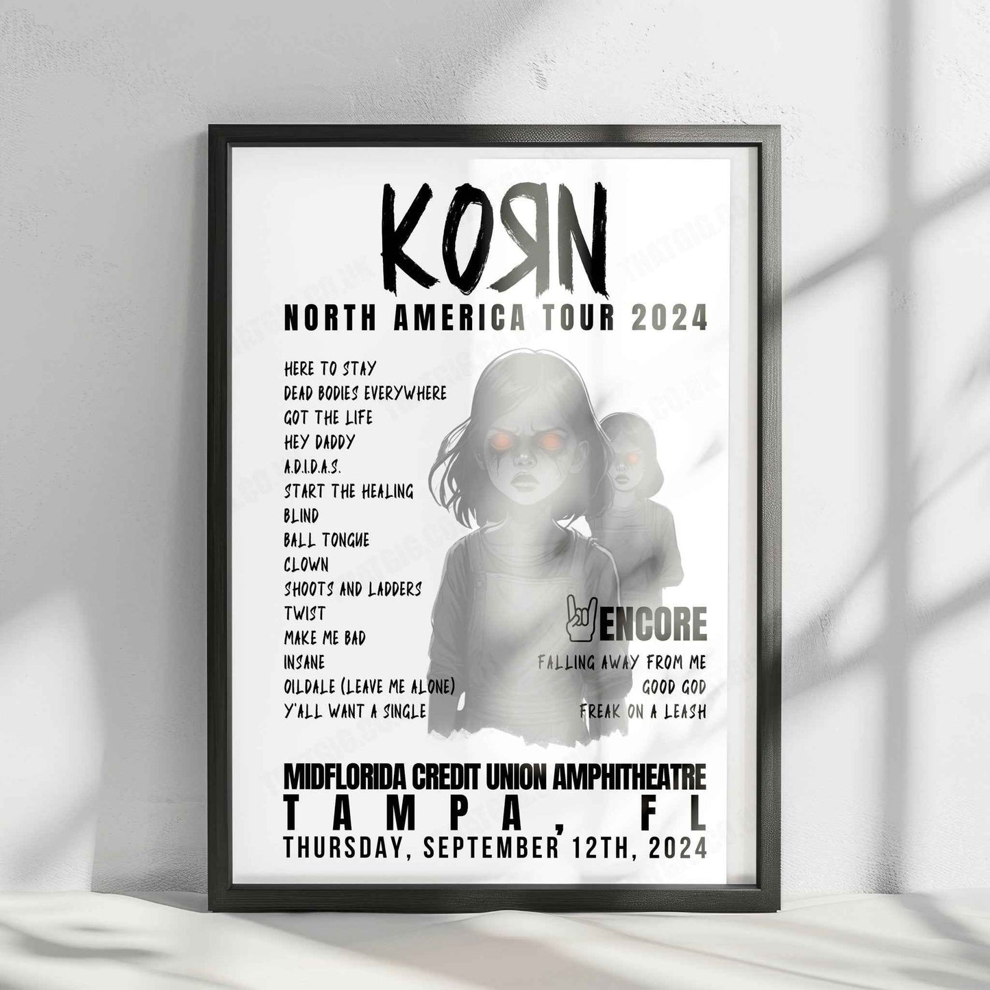 Korn Setlist Poster, Freedom Mortgage Pavilion, Camden - September 20th, 2024
