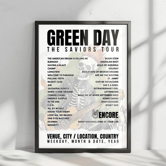 Green Day Setlist Poster - Pannonia Fields II, Nickelsdorf - June 13th, 2024
