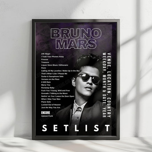 Bruno Mars Setlist Poster - Dolby Live at Park MGM, Las Vegas - September 1st, 2024