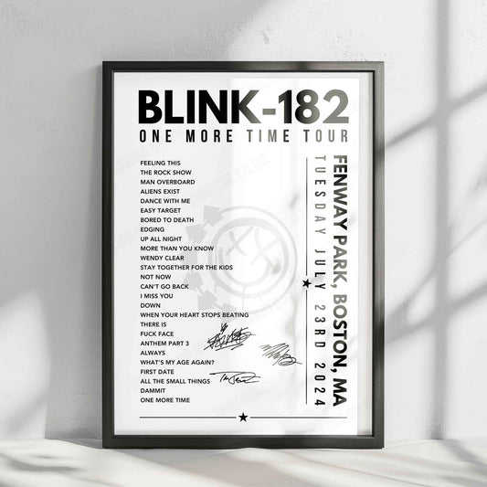 Blink-182 Setlist Poster - Fenway Park, Boston, USA - July 23rd, 2024
