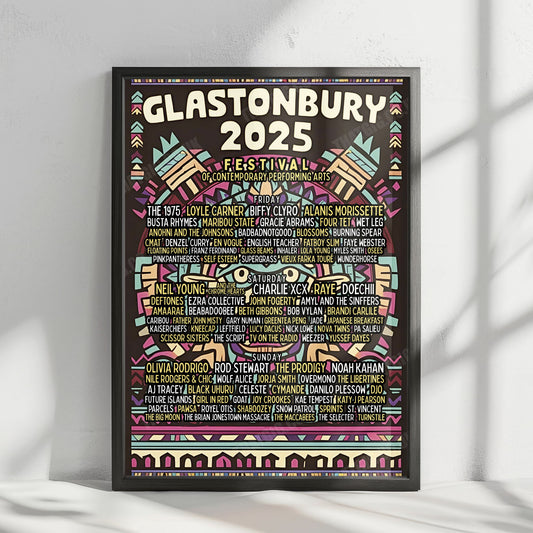 Glastonbury Festival Poster 2025 - 3-Day Line-up, Worthy Farm, Pilton