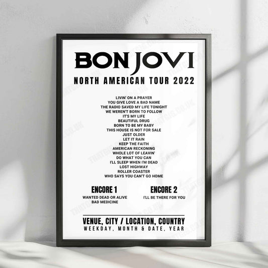 Bon Jovi Setlist Poster - PNC Arena, Raleigh - April 9th, 2022