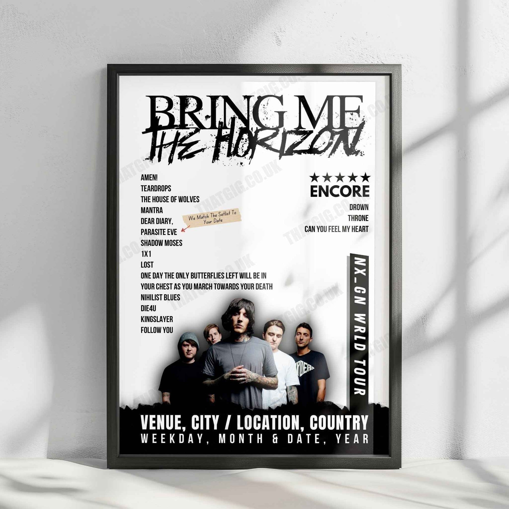 Bring Me the Horizon Setlist Poster - The OVO Hydro, Glasgow, Scotland - January 14th, 2024