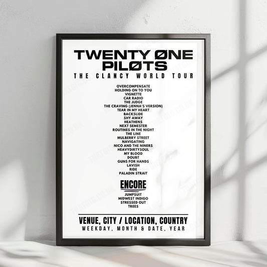 twenty one pilots Setlist Poster - Golden 1 Center, Sacramento - August 25th, 2024