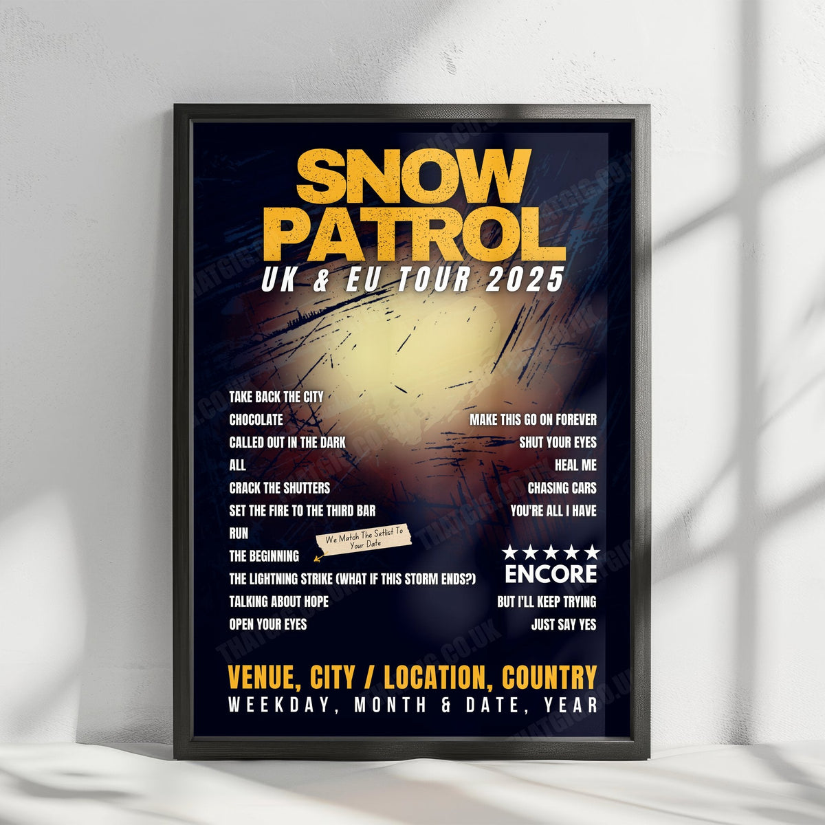 Snow Patrol Setlist Poster - Jahrhunderthalle, Frankfurt, Germany - February 2nd, 2025