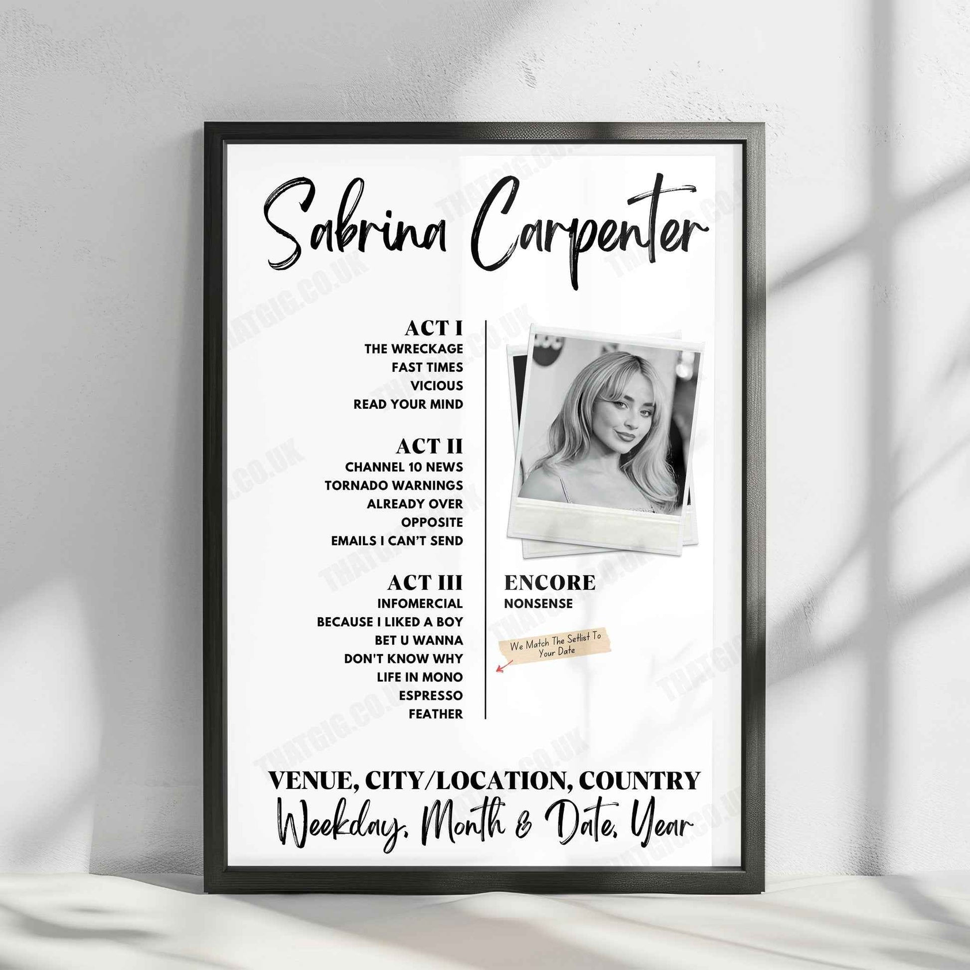 Sabrina Carpenter Setlist Poster - Pacific Coliseum, Vancouver, BC, Canada - November 4th, 2024