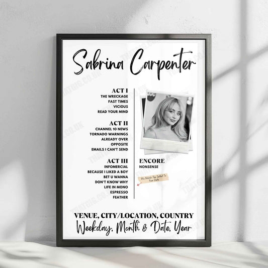 Sabrina Carpenter Setlist Poster - Pacific Coliseum, Vancouver, BC, Canada - November 4th, 2024