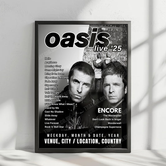 Oasis Setlist Poster - Rogers Stadium, Toronto - August 25th, 2025