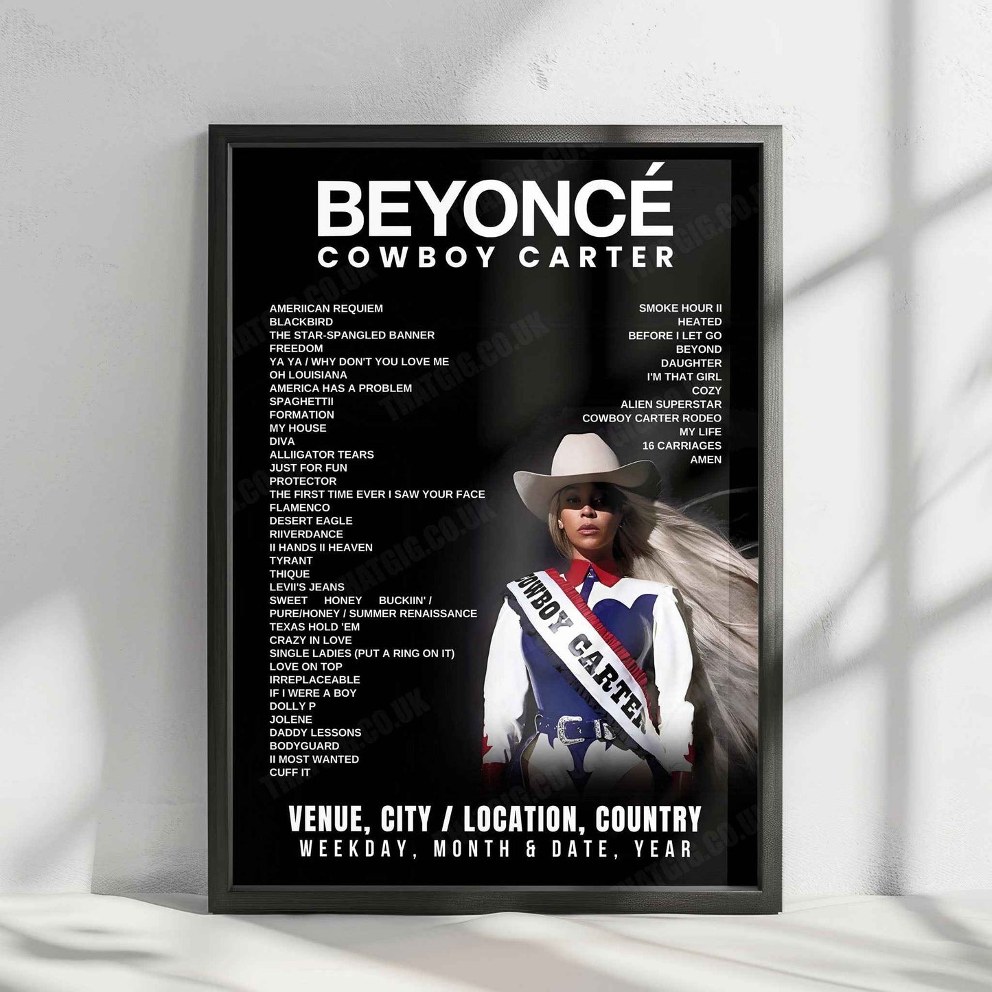 Beyoncé Setlist Poster - SoFi Stadium, Inglewood - May 9th, 2025