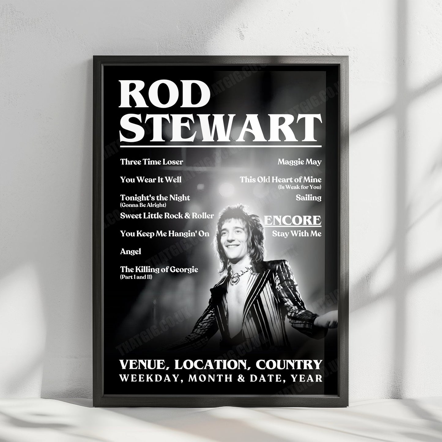 Rod Stewart Setlist Poster - Kings Hall at Belle Vue, Manchester, England - December 2nd, 1978