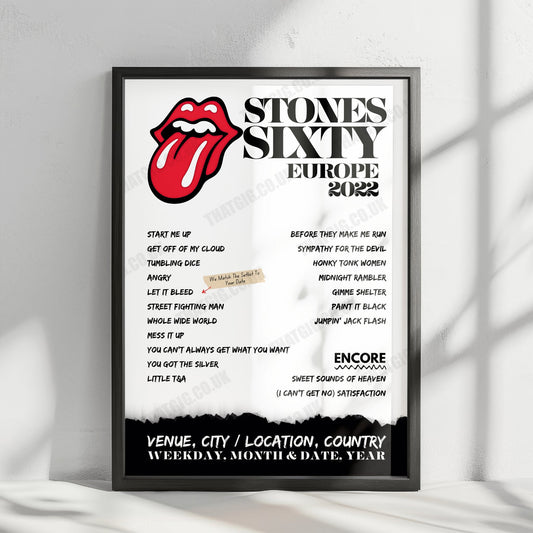 The Rolling Stones Setlist Poster - Koning Boudewijnstadium, Laken, Belgium - July 11th, 2022