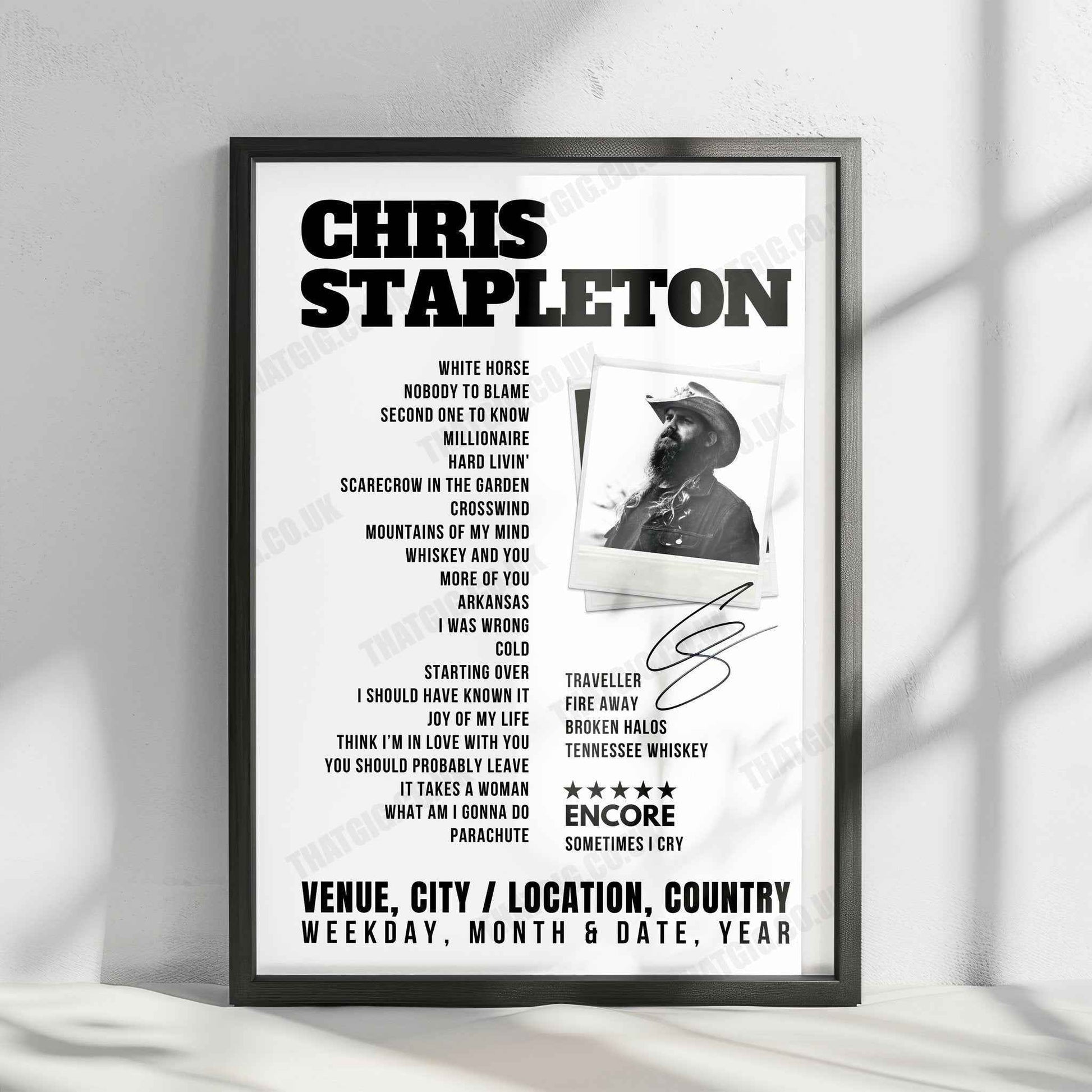 Chris Stapleton Setlist Poster - Spark Arena, Auckland - March 8th, 2025