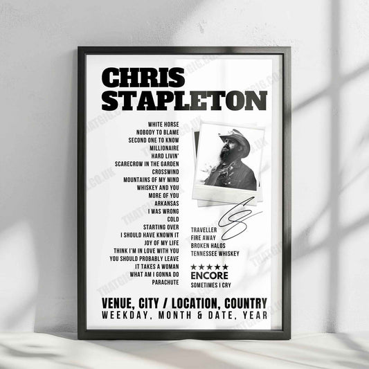 Chris Stapleton Setlist Poster - Spark Arena, Auckland - March 8th, 2025