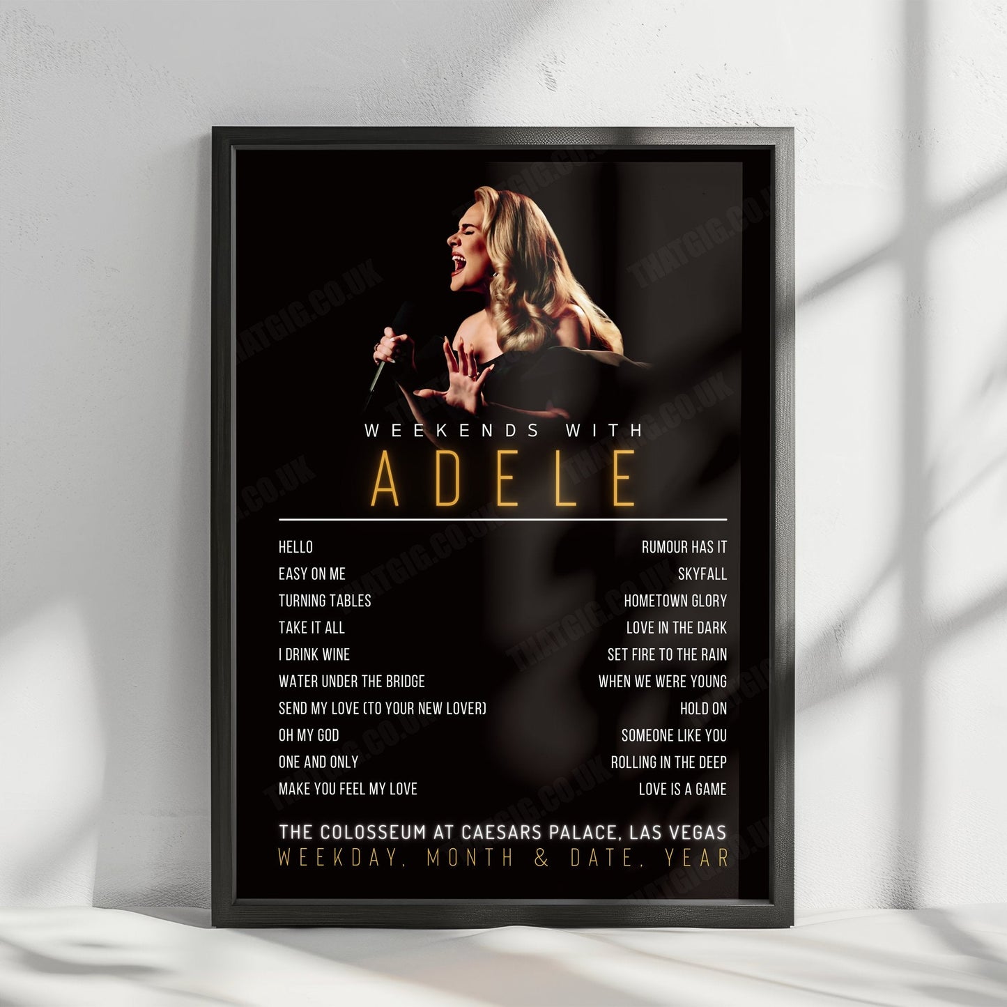 Adele Setlist Poster - The Colosseum at Caesars Palace, Las Vegas - January 19th, 2024