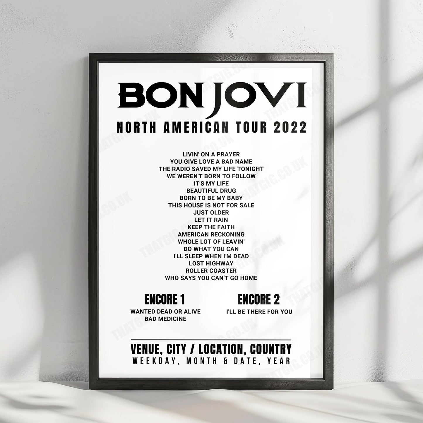 Bon Jovi Setlist Poster - American Airlines Center, Dallas - April 28th, 2022