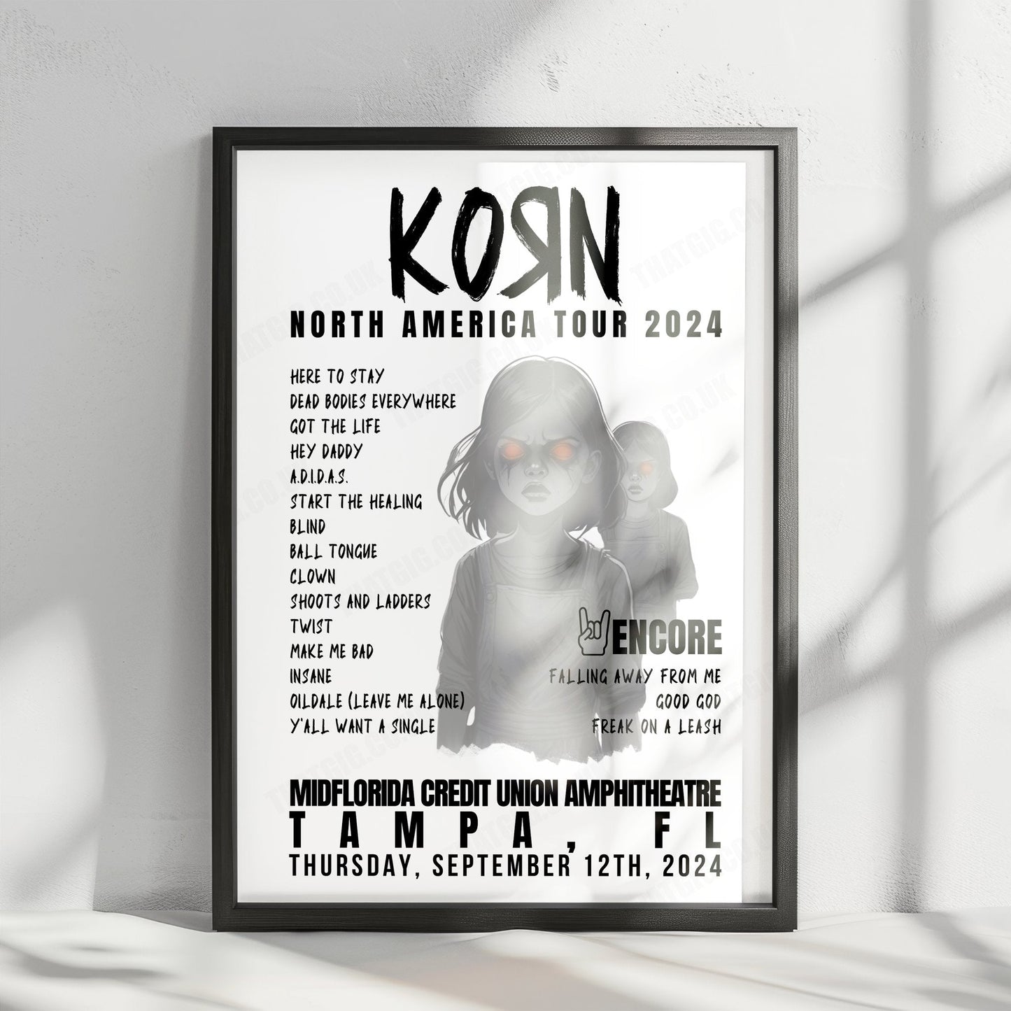 Korn Setlist Poster, Freedom Mortgage Pavilion, Camden - September 20th, 2024