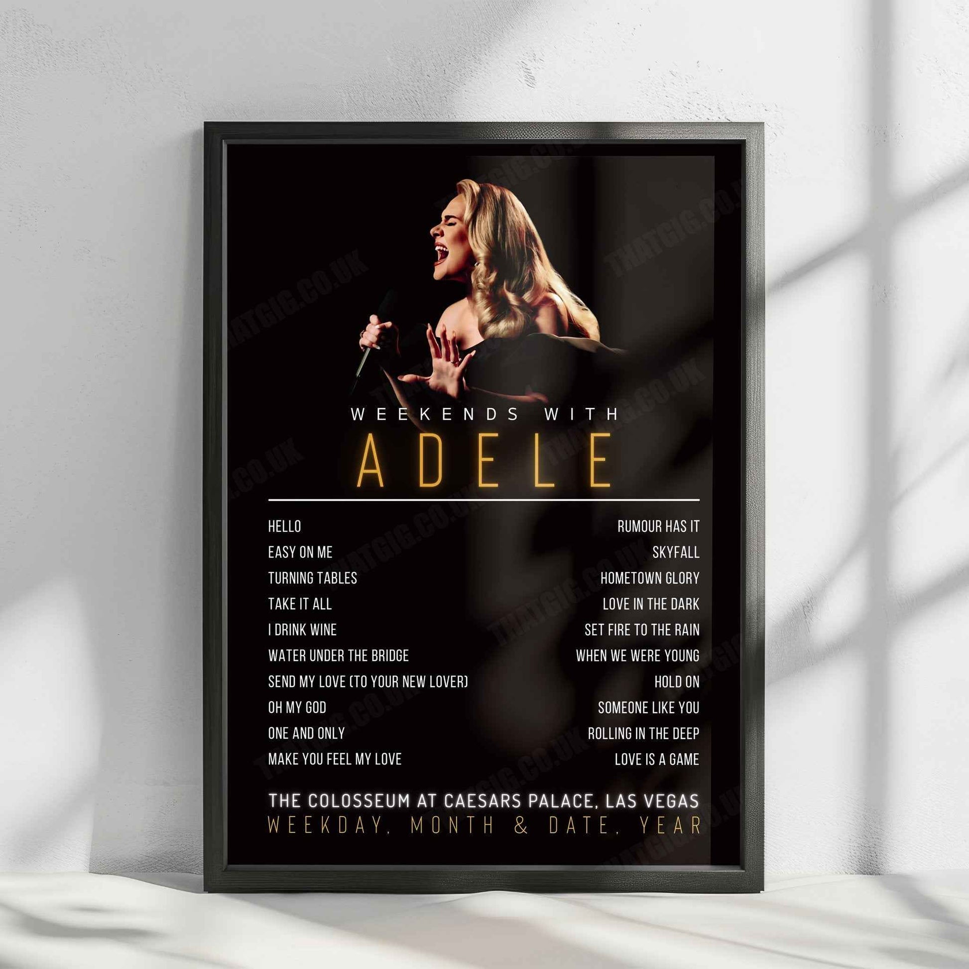 Adele Setlist Poster - The Colosseum at Caesars Palace, Las Vegas - August 25th, 2023