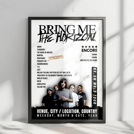 Bring Me the Horizon Setlist Poster - Bournemouth International Centre, Bournemouth, England - January 10th, 2024