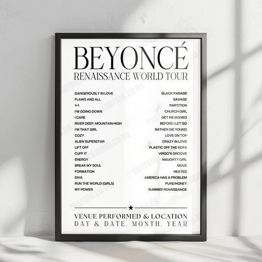 Beyoncé Setlist Poster - The Dome at America's Center, St. Louis - August 21st, 2023