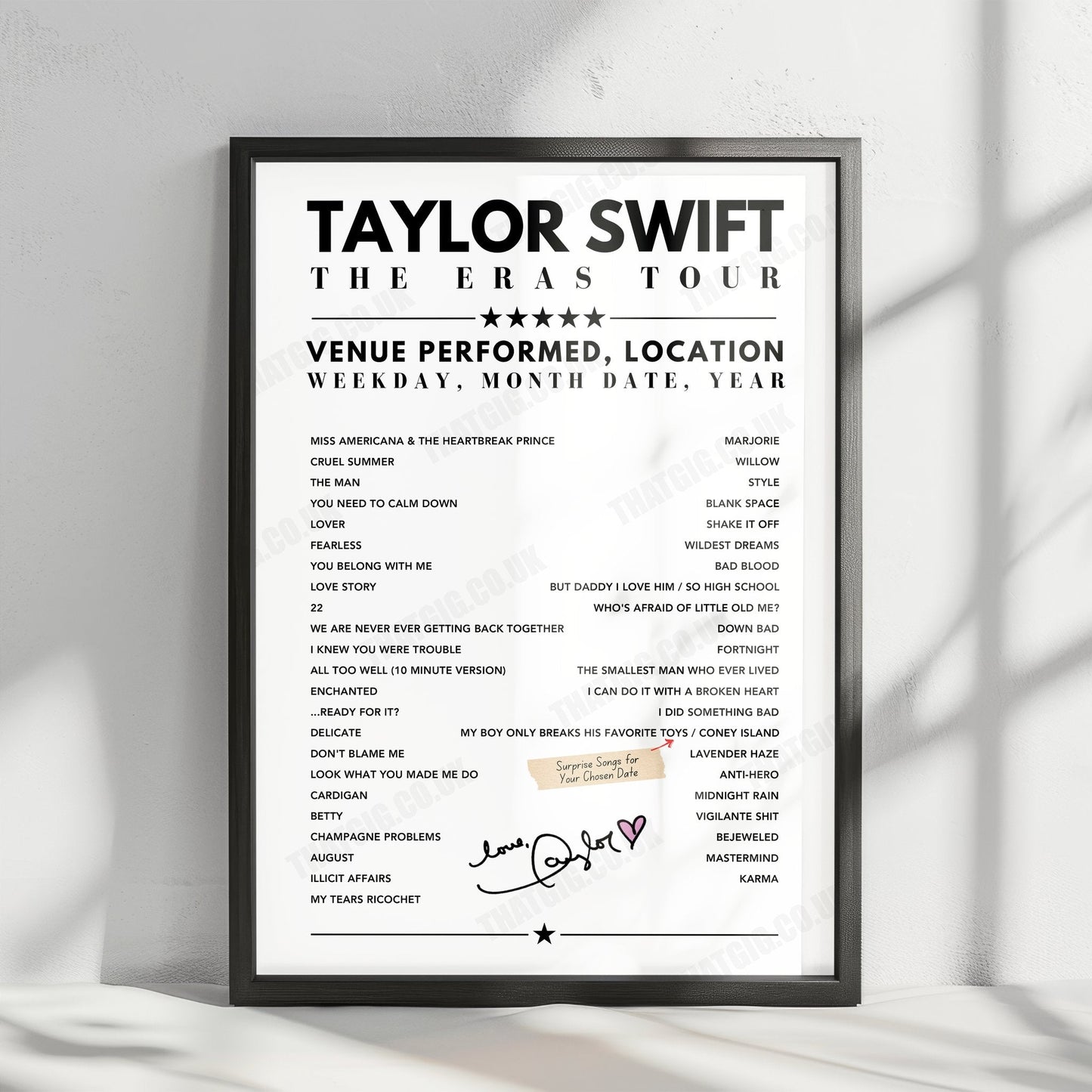 Taylor Swift Setlist Poster - Olympiastadion, Munich - July 27th, 2024