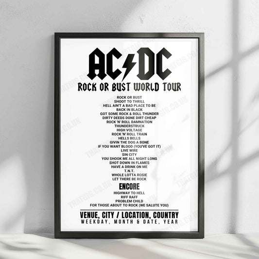 AC/DC Setlist Poster - Xcel Energy Center, St. Paul - February 14th, 2016