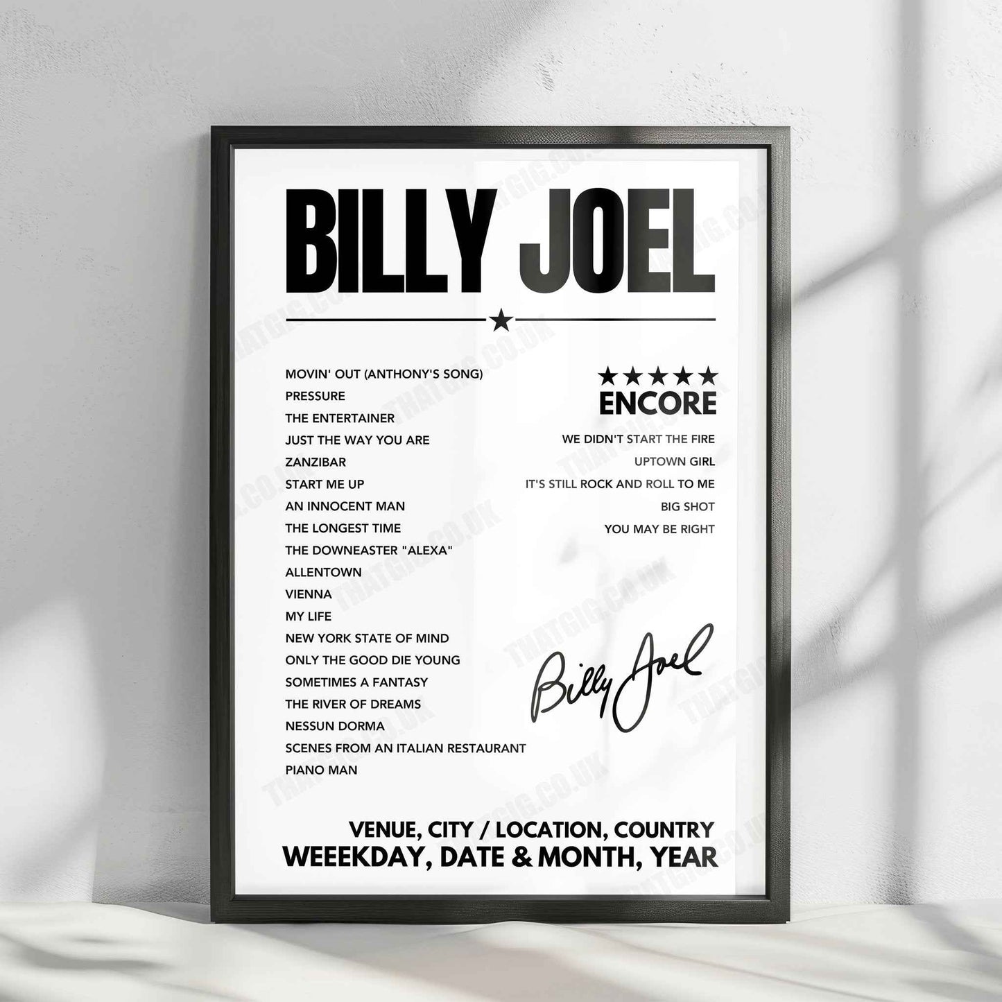 Billy Joel Setlist Poster - Madison Square Garden - July 25, 2024