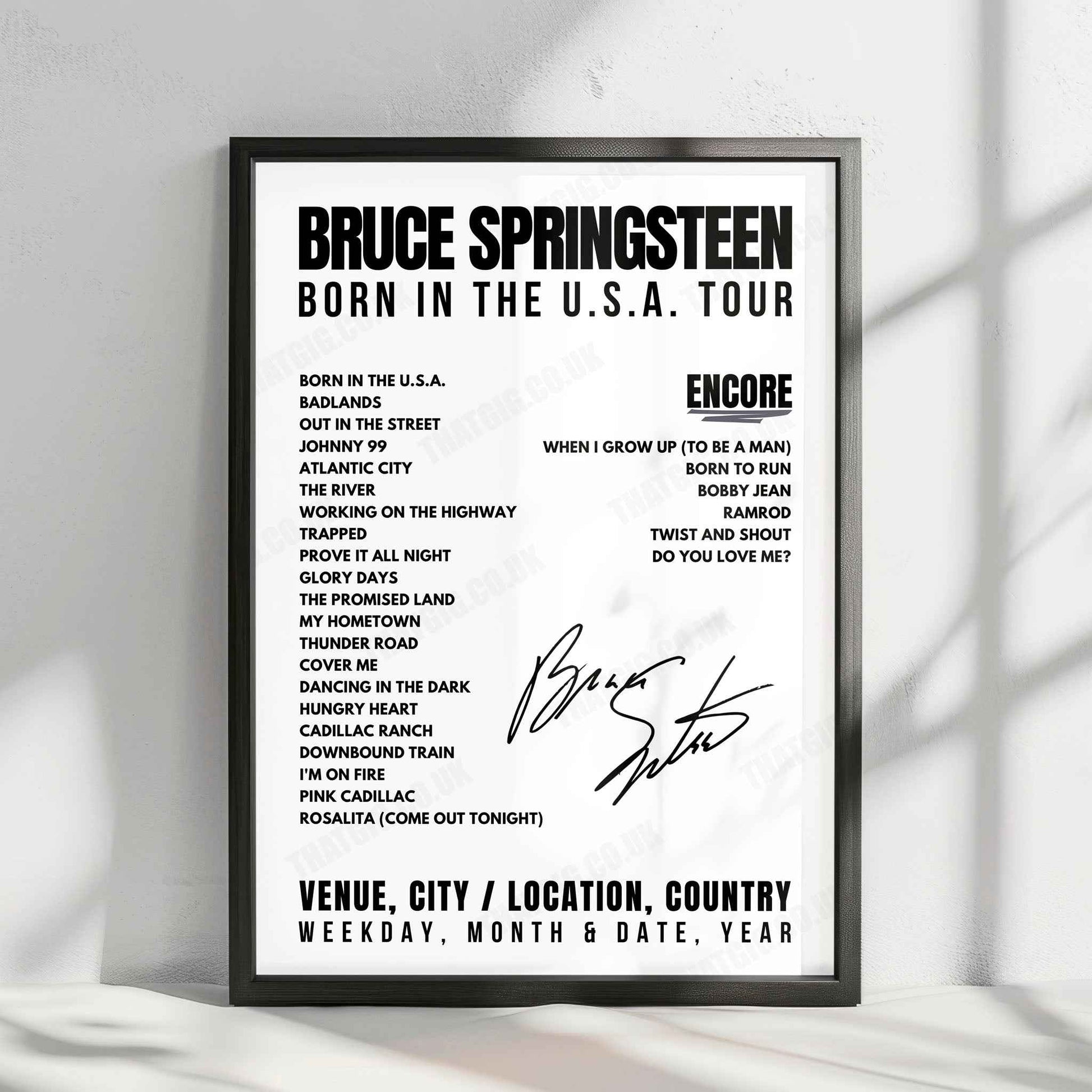 Bruce Springsteen Setlist Poster - Rosemont Horizon, Rosemont - July 18th, 1984