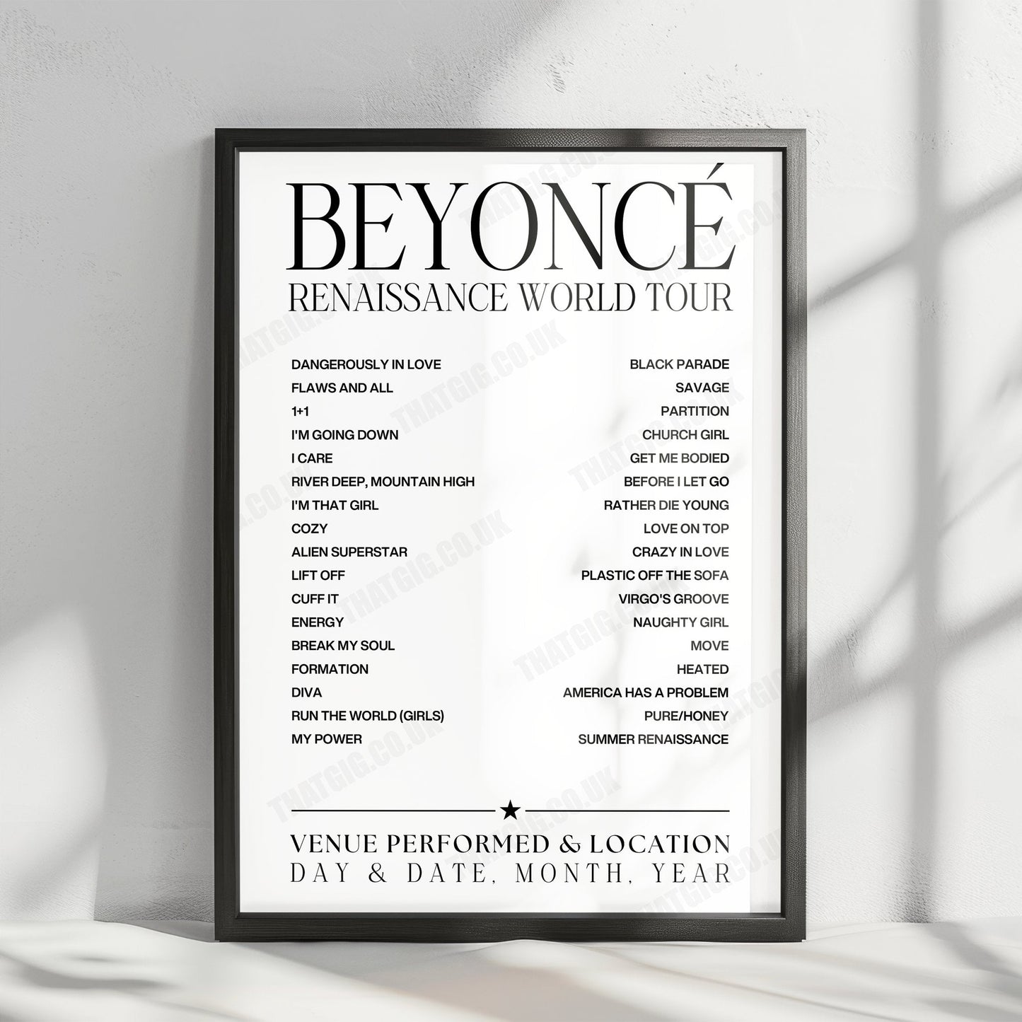 Beyoncé Setlist Poster - Hard Rock Stadium, Miami Gardens - August 18th, 2023