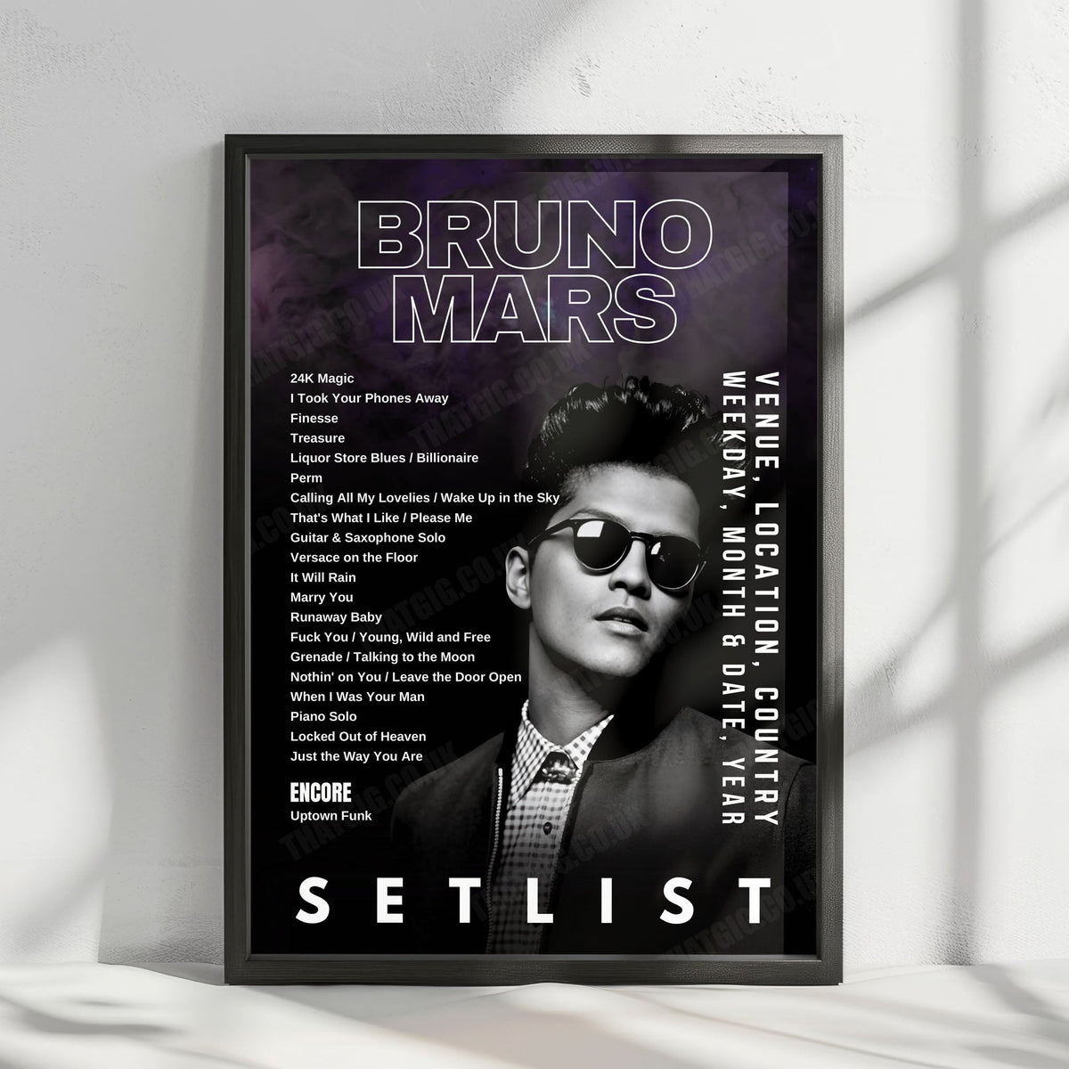 Bruno Mars Setlist Poster - Hard Rock Live, Hollywood - December 7th, 2023