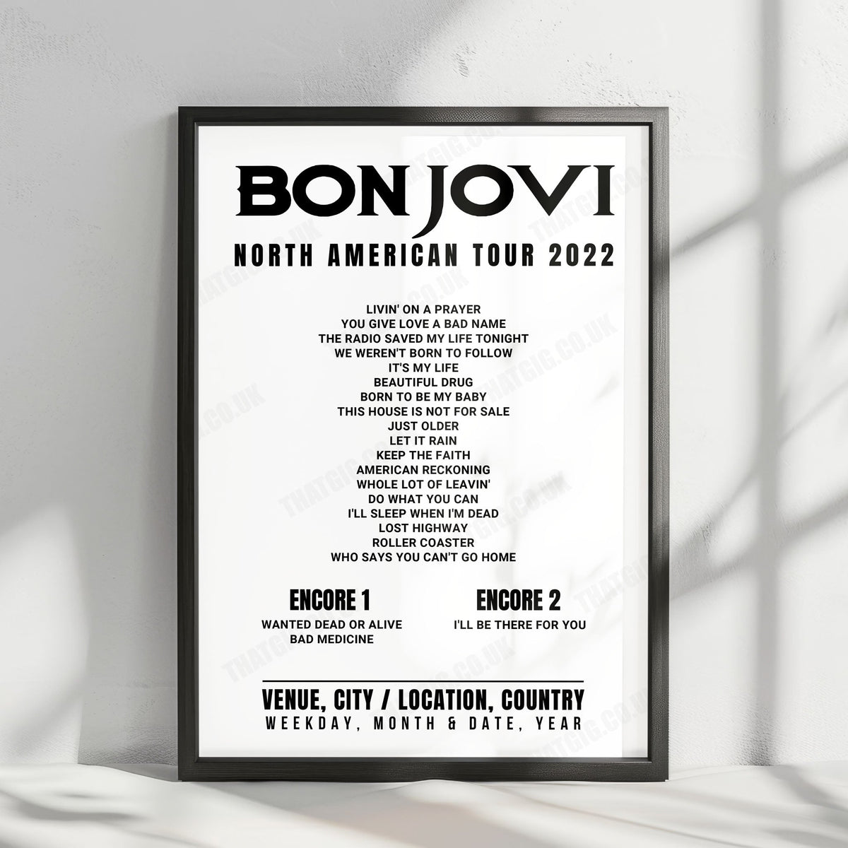 Bon Jovi Setlist Poster - Bridgestone Arena, Nashville - April 30th, 2022