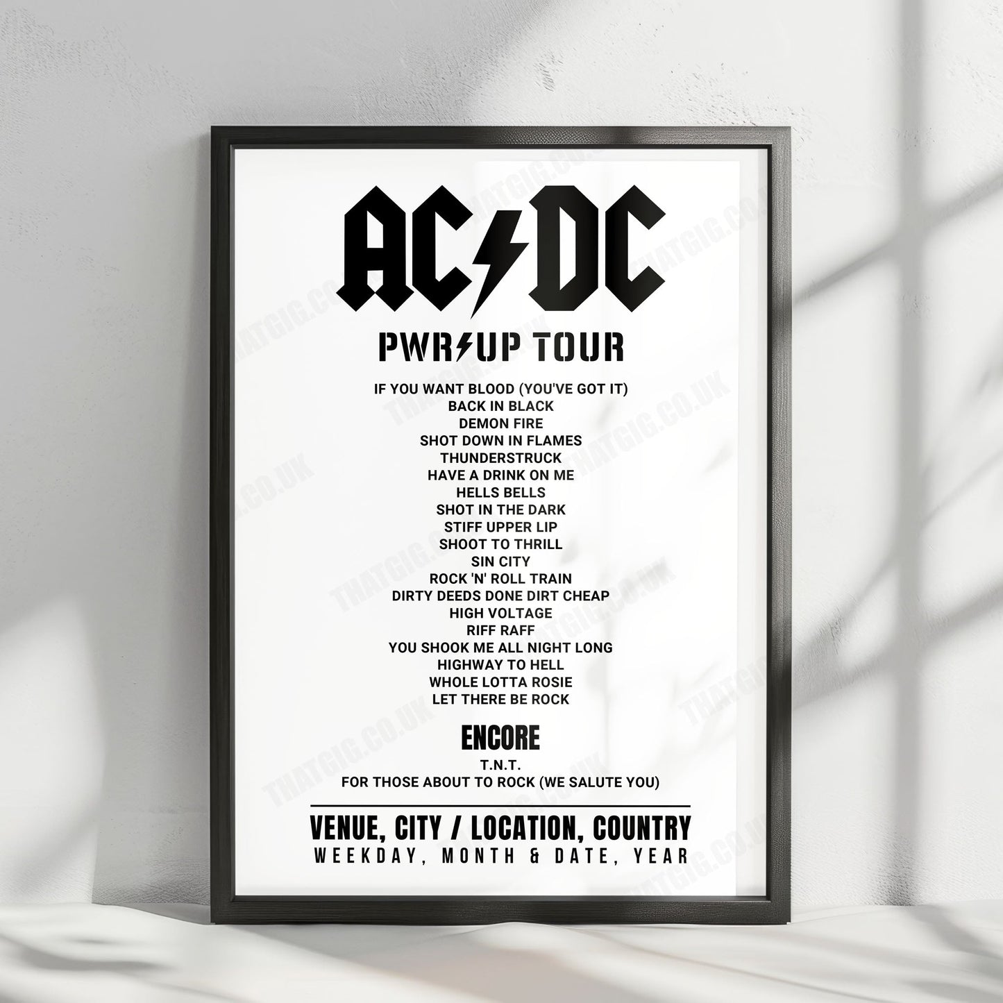 AC/DC Setlist Poster - RCF Arena Campovolo, Reggio nell'Emilia - May 25th, 2024