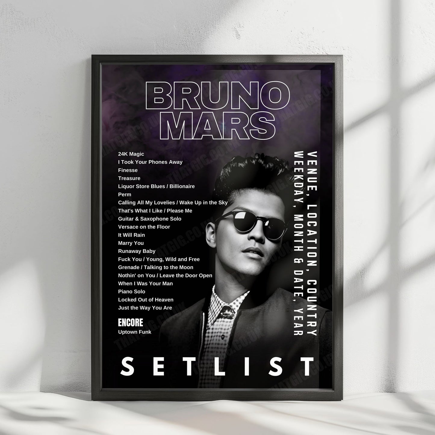 Bruno Mars Setlist Poster - Park Theater at Park MGM, Las Vegas - March 6th, 2020