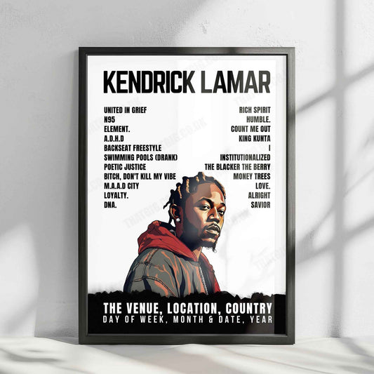 Kendrick Lamar Setlist Poster - Utilita Arena, Newcastle upon Tyne - November 4th, 2022