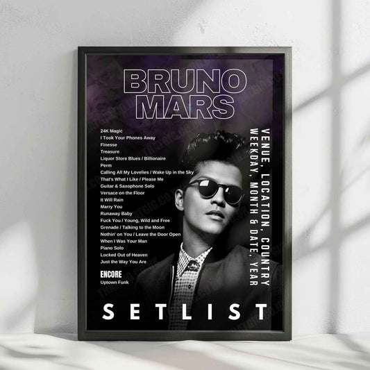 Bruno Mars Setlist Poster - Dolby Live at Park MGM, Las Vegas - June 12th, 2024