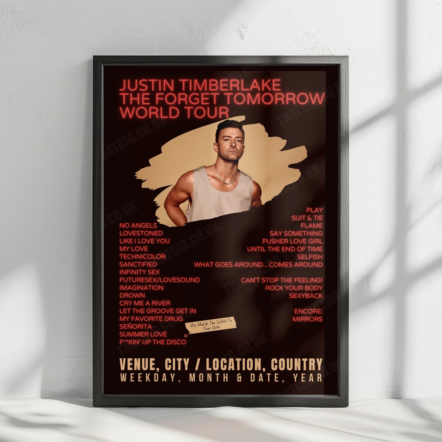 Justin Timberlake Setlist Poster - American Airlines Center, Dallas, TX, USA - December 6th, 2024