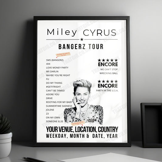 Miley Cyrus Setlist Poster - The SSE Hydro, Glasgow, Scotland - May 12th, 2014