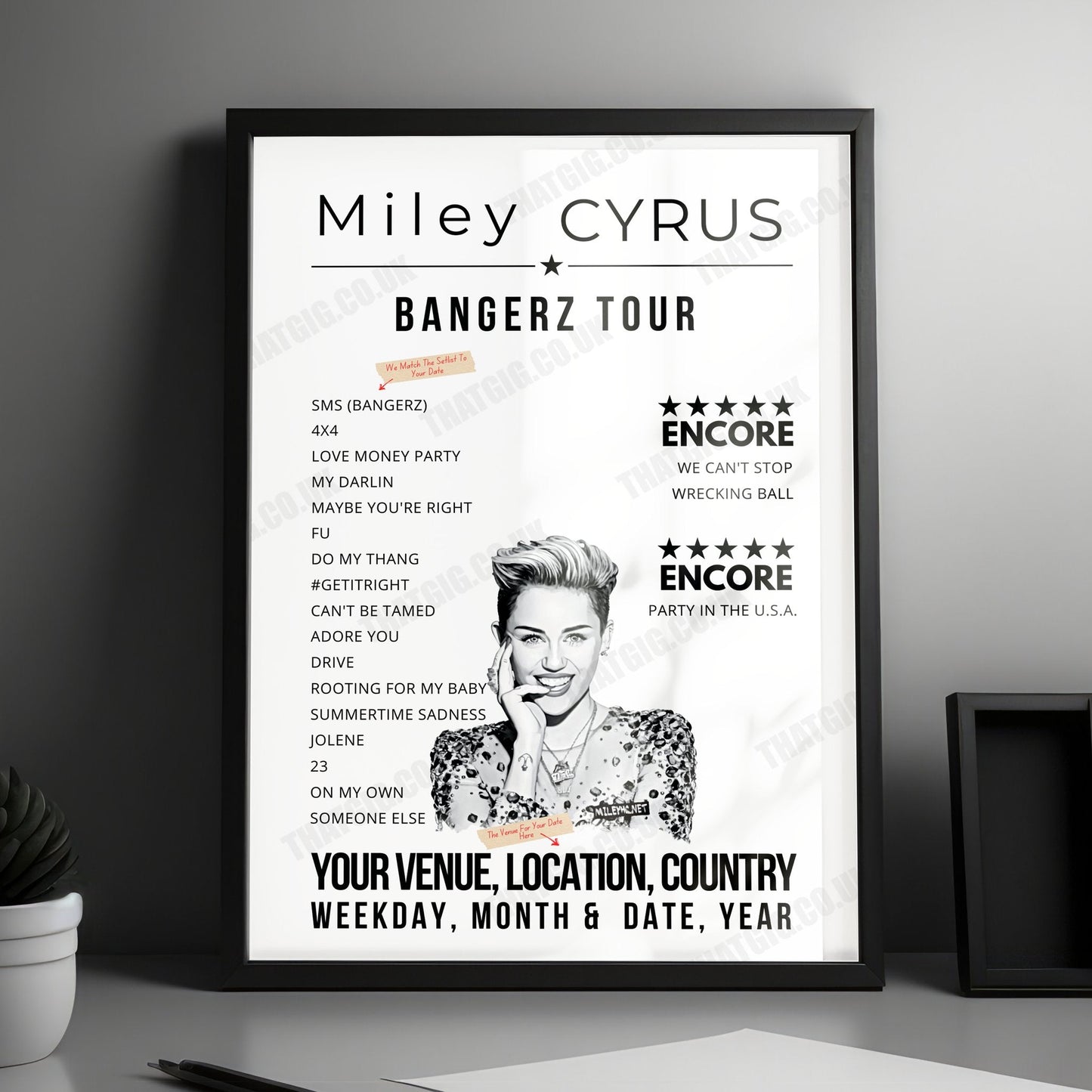 Miley Cyrus Setlist Poster - Phones 4u Arena, Manchester, England - May 14th, 2014