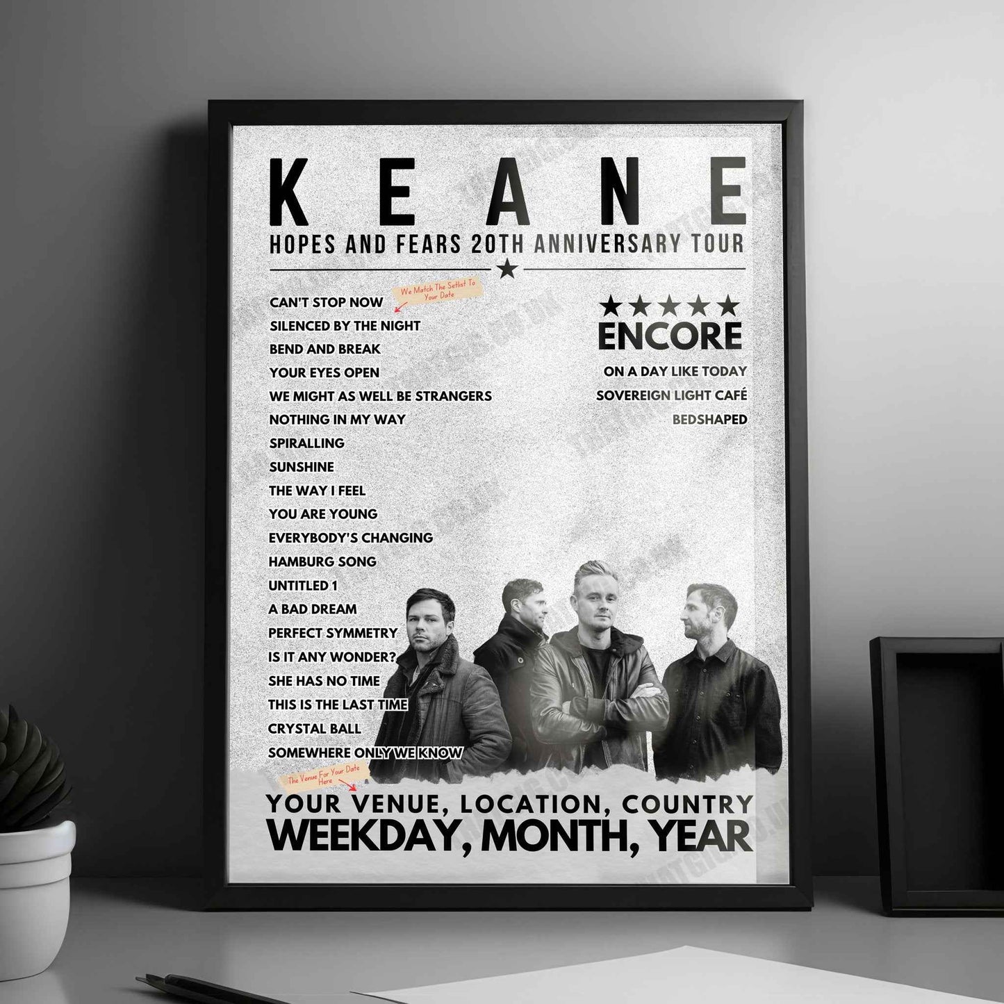 Keane Setlist Poster - Ryman Auditorium, Nashville, TN - September 15th, 2024