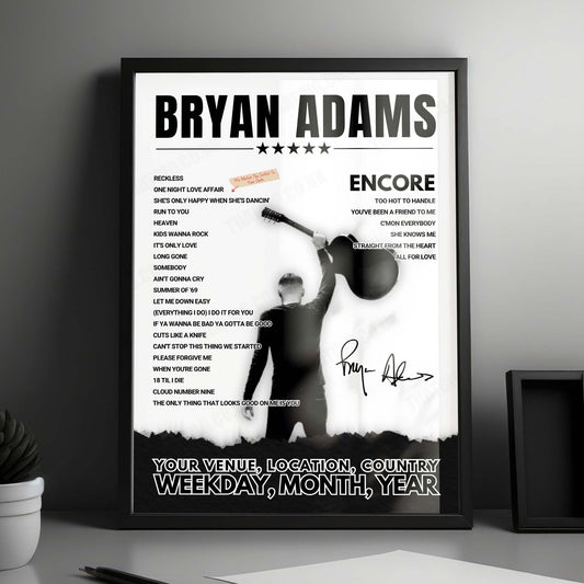 Bryan Adams Setlist Poster - Spark Arena, Auckland - February 4th, 2025