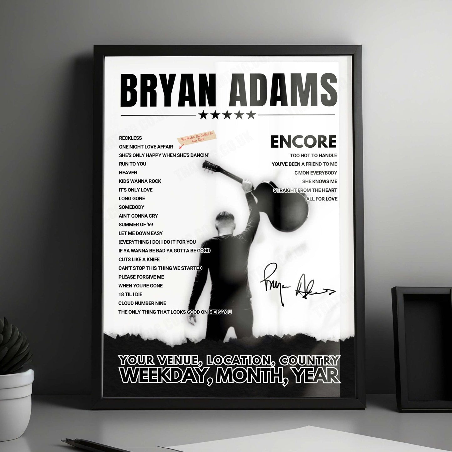 Bryan Adams Setlist Poster - Place Edmund-Horne, Rouyn-Noranda - August 9th, 2024