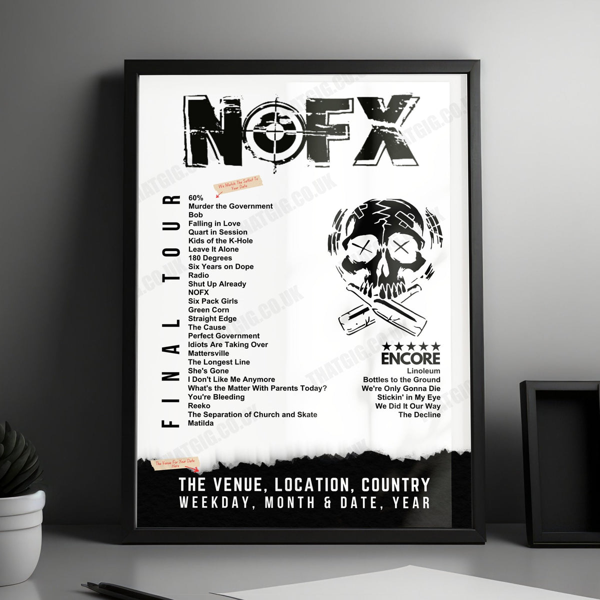 NOFX Setlist Poster - RIOT Fest, Douglass Park, Chicago - September 22nd, 2024