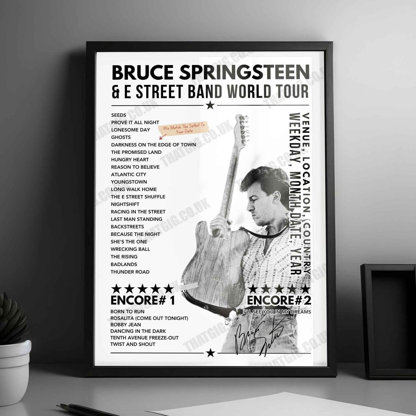 Bruce Springsteen Setlist Poster - Footprint Center, Phoenix, Arizona - March 19th, 2024