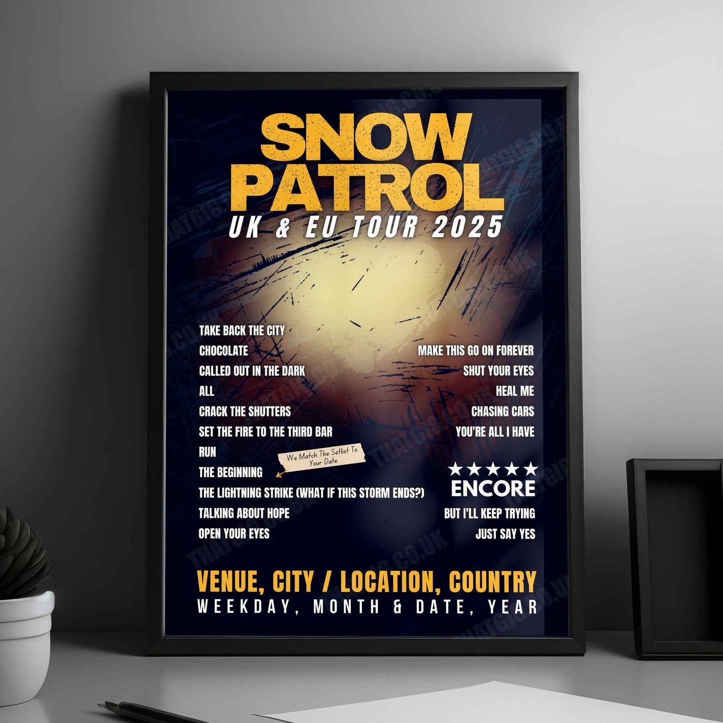 Snow Patrol Setlist Poster - The OVO Hydro, Glasgow, Scotland - February 21st, 2025
