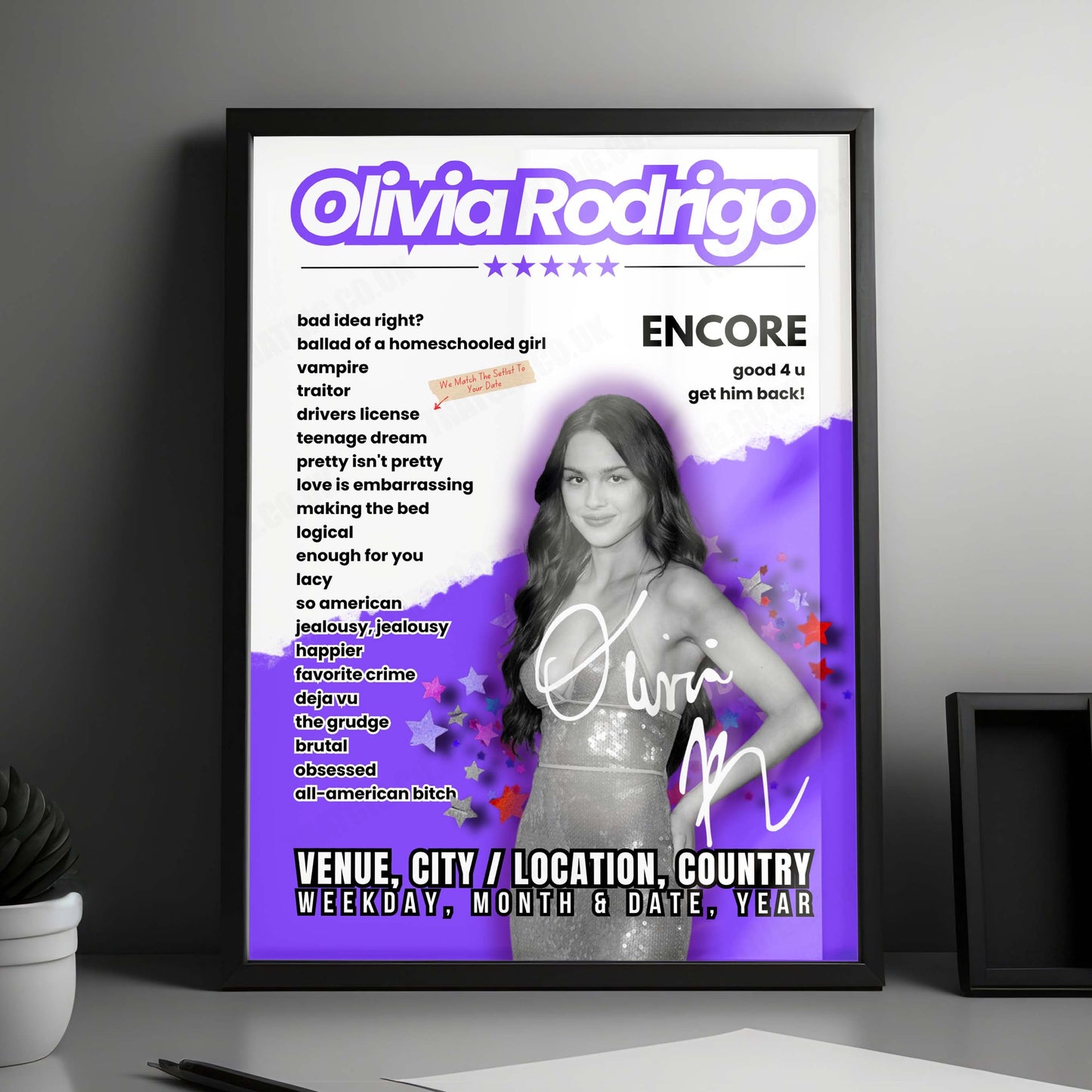 Olivia Rodrigo Setlist Poster - Qudos Bank Arena, Sydney - October 17th, 2024