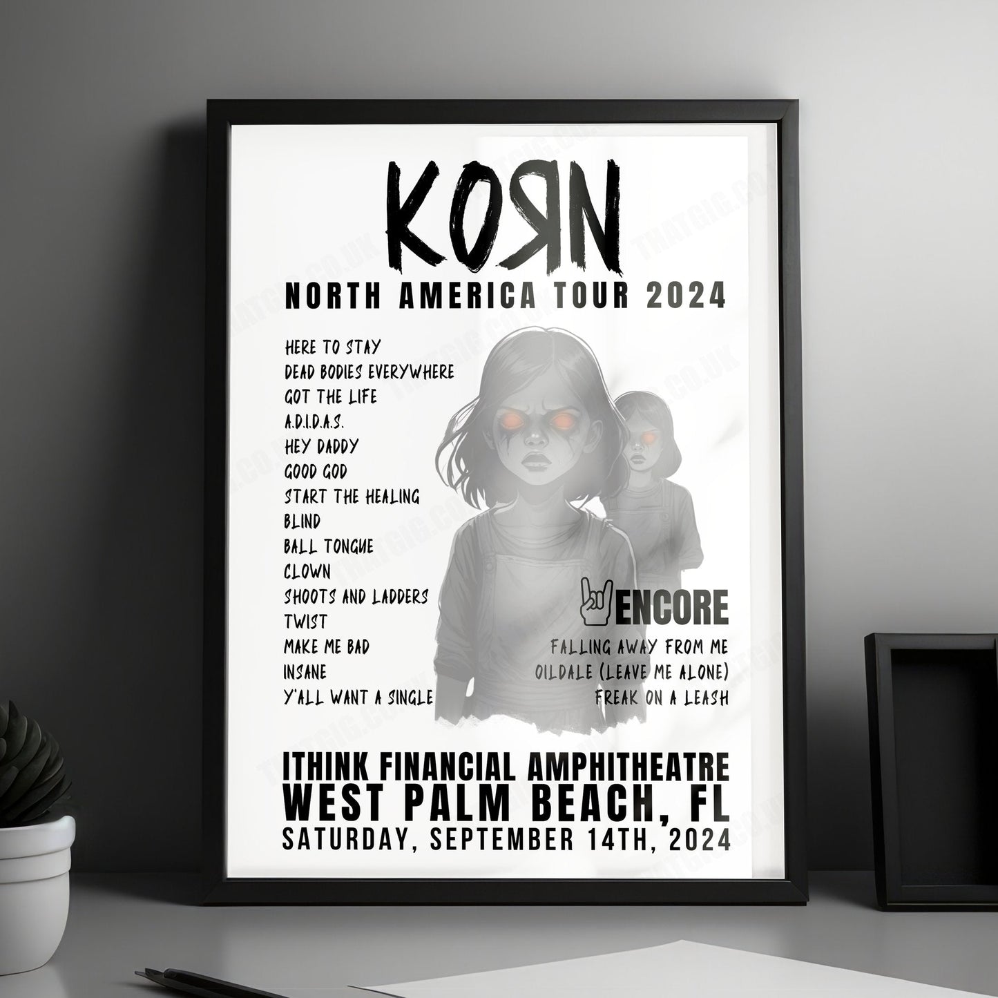 Korn Setlist Poster -  iTHINK Financial Amphitheatre, West Palm Beach, September 14th, 2024