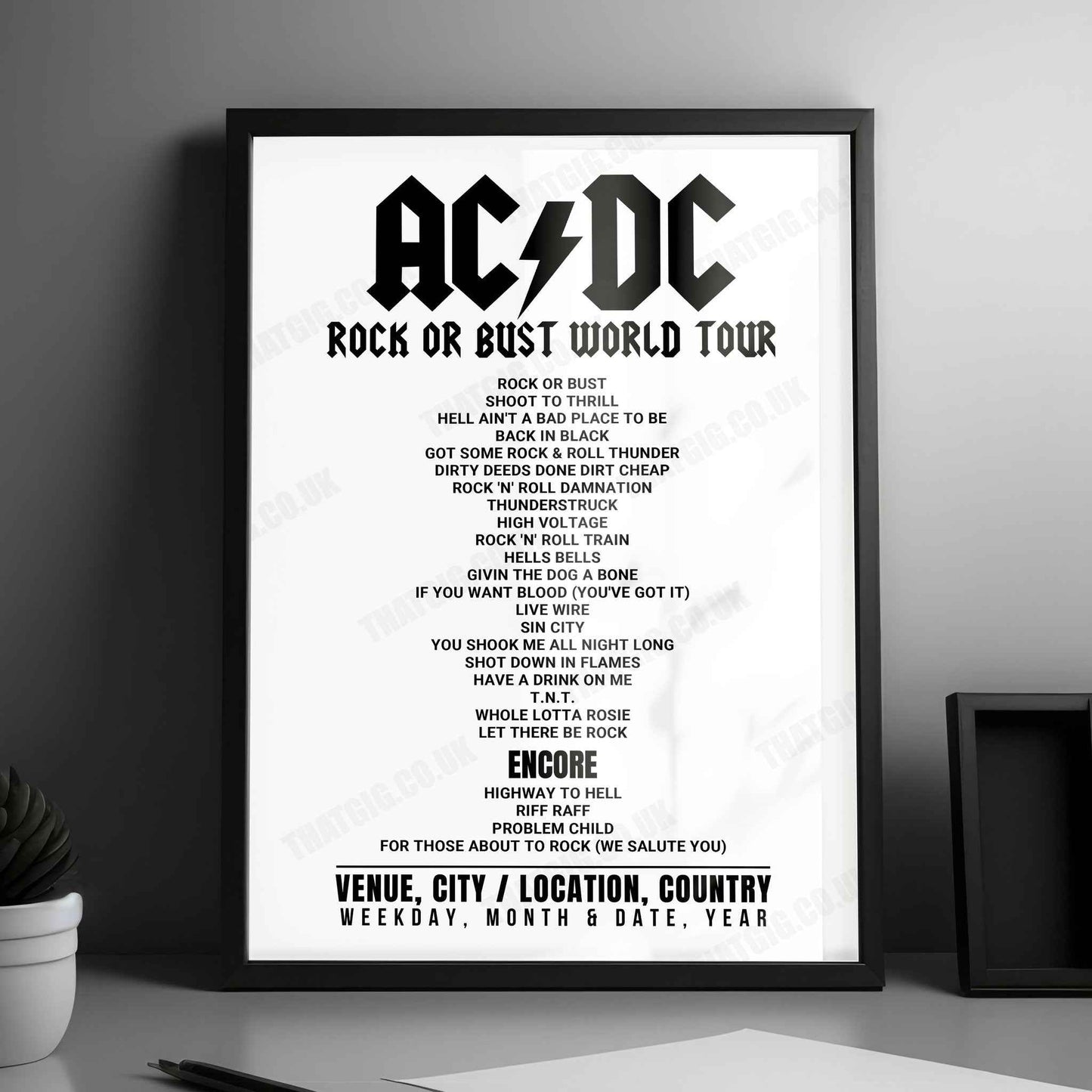 AC/DC Setlist Poster - Domain Stadium, Perth - November 27th, 2015