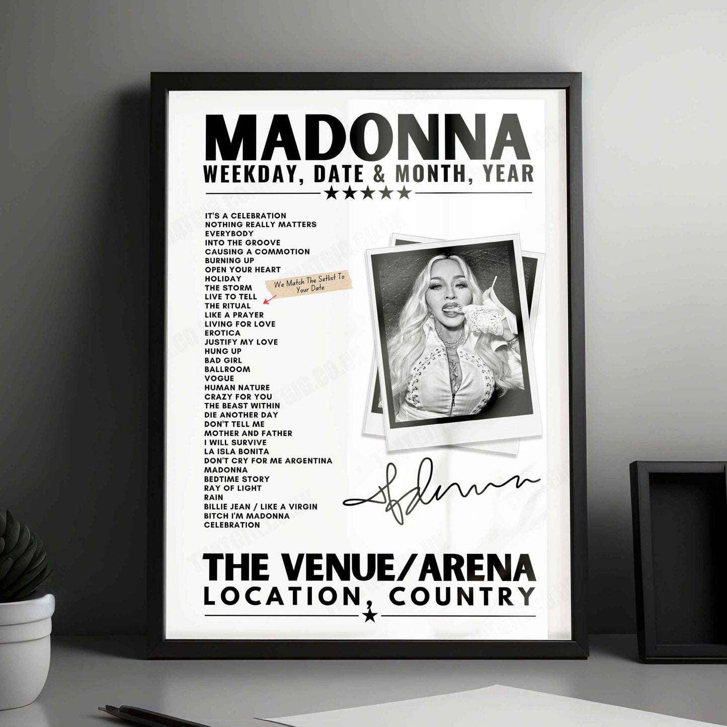 Madonna Setlist Poster - United Center, Chicago, IL - February 2nd, 2024