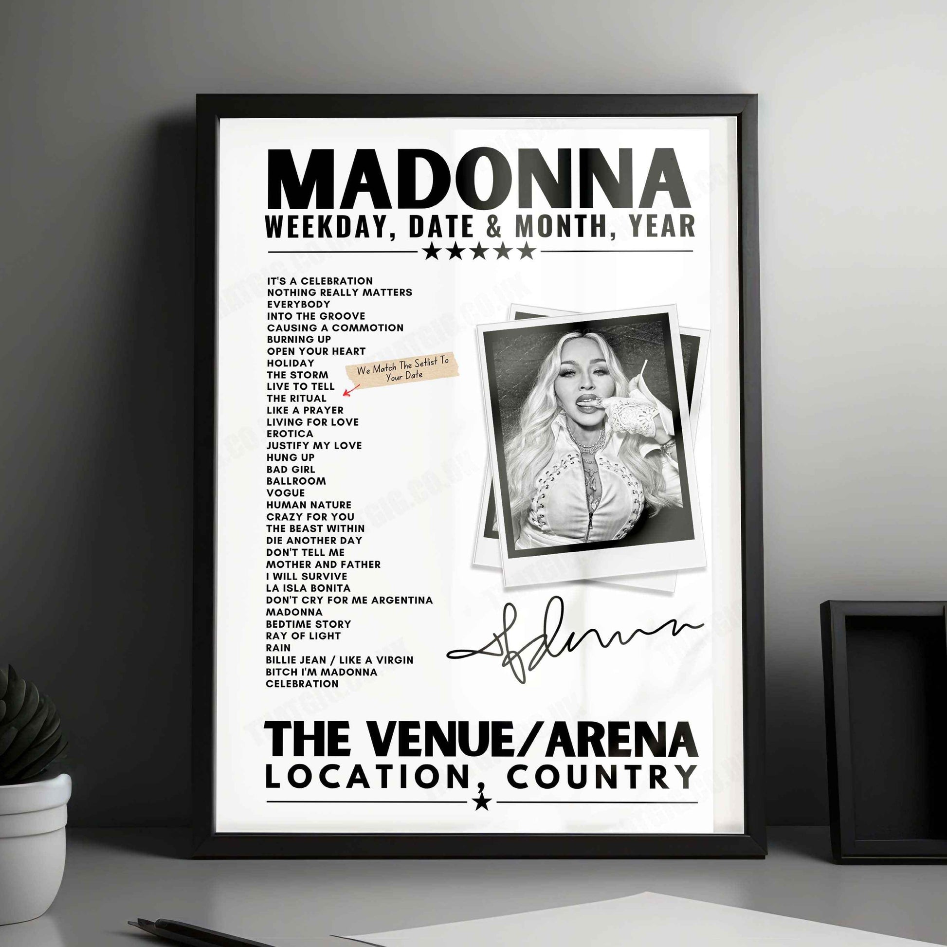Madonna Setlist Poster - United Center, Chicago, IL - February 2nd, 2024