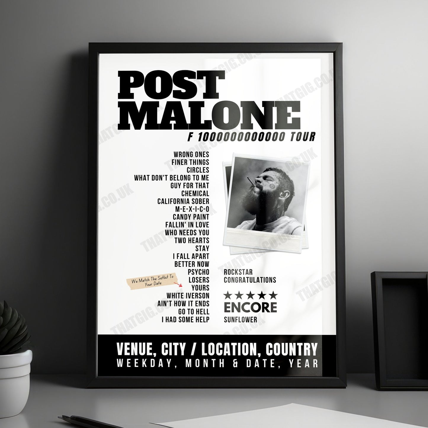 Post Malone Setlist Poster - Zouk Nightclub, Las Vegas - February 11th, 2024